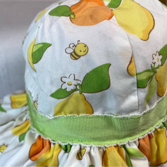 Baby Girl Gymboree 6 - 12 Mo Lemon Bumblebee Sun Hat Chin Strap Green Ribbon - Picture 4 of 10